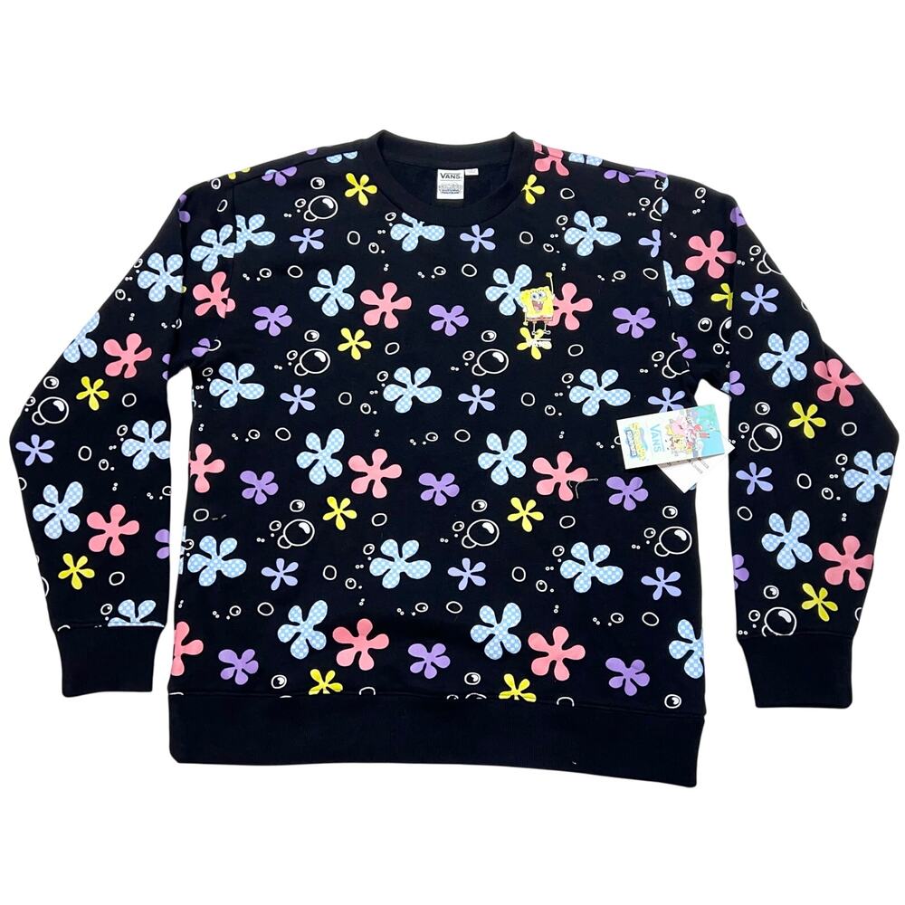 Vans x Spongebob Aloha Bob Sweater Small Black Limited Edition Crewneck New